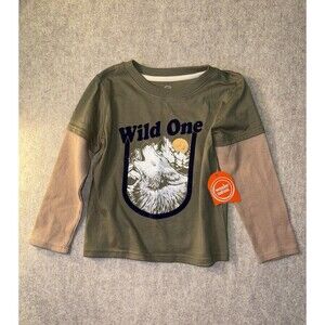 Wonder Nation Boys Size 4T Long Sleeve Shirt Waffle Brown/green NWT